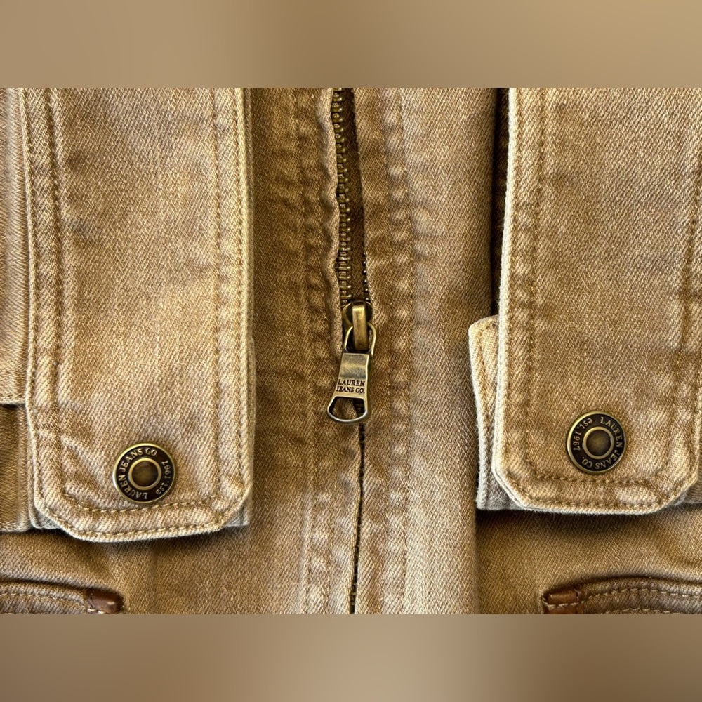VINTAGE FAB - Ralph Lauren Tan Utility Jacket with Brown Trim - Picture 5 of 14